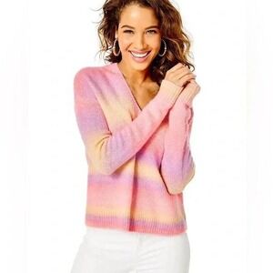 Lilly Pulitzer Chiya Sweater Yummy Melon Spacedye Wool Blend Pink M